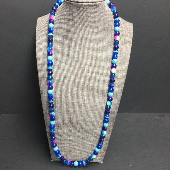 Long Toggle Necklace Silver Turquoise Blue Purple Pink Retro BoHo - Picture 1 of 9
